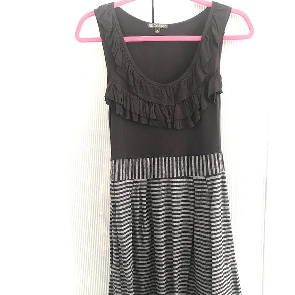 UNAVAILABLE ❌ Gray & Black Ruffle Striped Dress - Picture 4 of 10